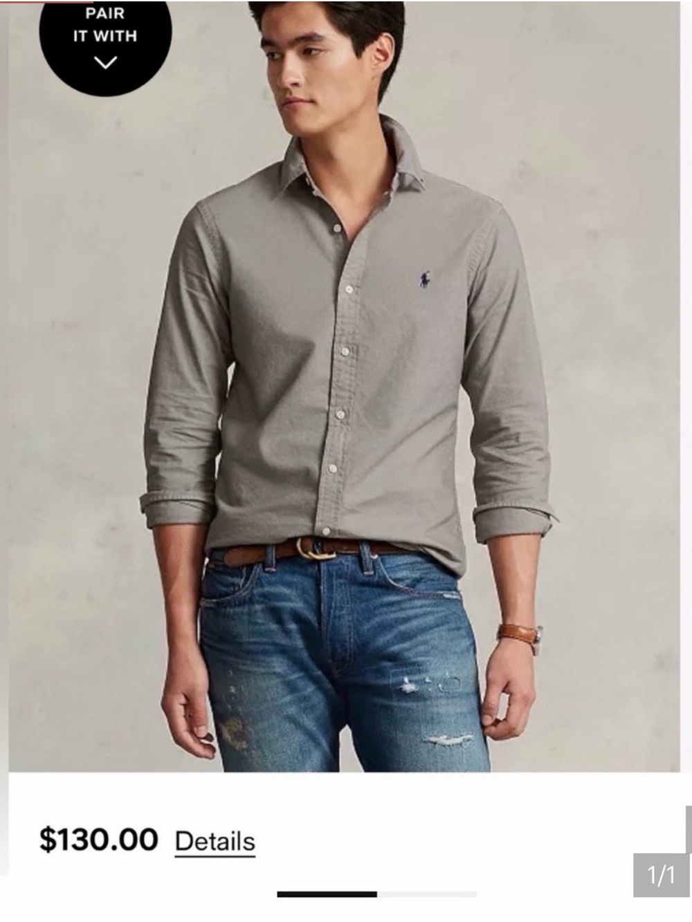 Polo by Ralph Lauren Men's Long-Sleeve Button-Down Shirt in Light Gray
